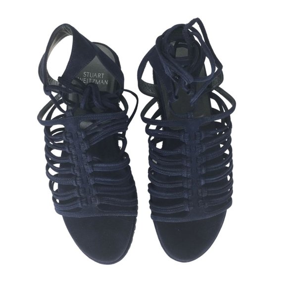 Stuart Weitzman Navy Lace-up Platform Sandals - Picture 8 of 13